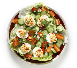 Image showing Deviled egg salad from above over white