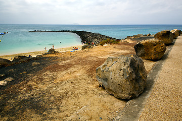 Image showing harbor pier boat in the blue sky   arrecife teguise lanzarote 