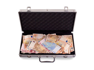 Image showing Metal briefcase full of cash