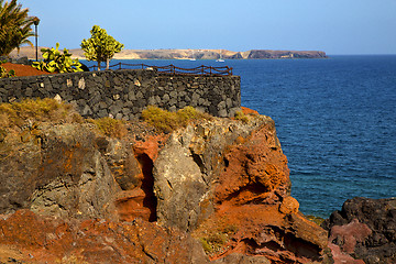 Image showing street lamp bush  rock stone  lanzarote spain