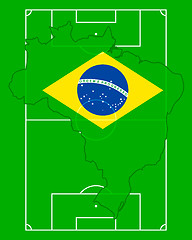 Image showing Soccer field with map and flag of Brazil