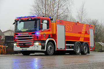 Image showing Scania P360 Fire Engine at Cement Plant Fire