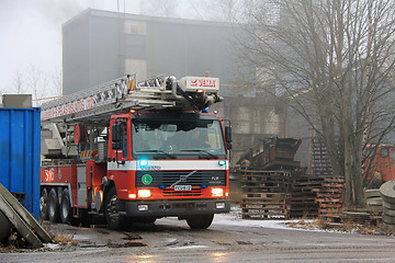 Image showing Volvo Fire Truck at Cement Plant Fire in Salo, Finland