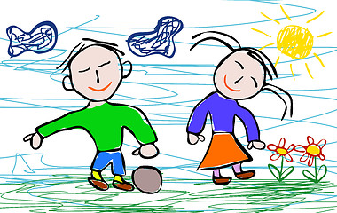 Image showing Kids drawing style of boy and girl