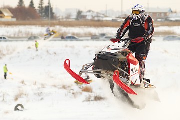 Image showing Sport snowmobile jump