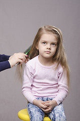 Image showing Hairdresser brushing her long hair girls