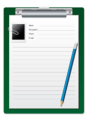 Image showing Clipboard with pencil and photo 