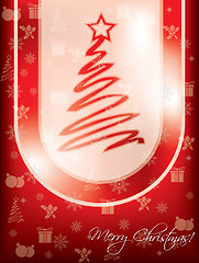 Image showing Red christmas greeting card design with tree