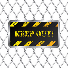 Image showing Warning plate with wired fence 