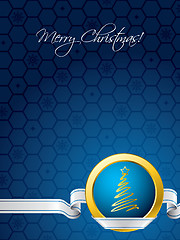 Image showing Blue christmas card with white ribbon