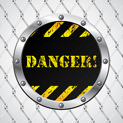 Image showing Wired fence with danger sign 