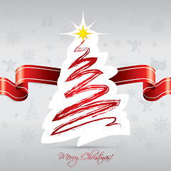 Image showing Christmas tree card with red ribbon