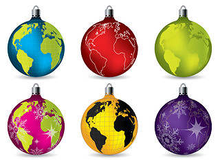 Image showing Shiny christmas decorations with world map