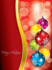 Image showing Red christmas greeting card design with gold wave