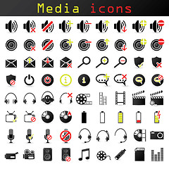 Image showing Black and color media icon set 