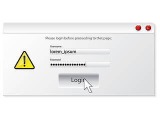 Image showing Login window design with alert 