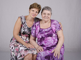 Image showing Portrait of the eighty years of the mother and fifty daughters