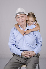 Image showing Portrait of an old man eighty years with granddaughter