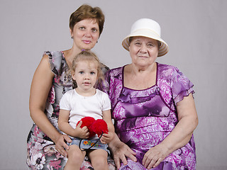 Image showing Family portrait of child, grandmother and great-grandmother