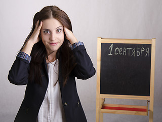 Image showing Portrait of a school teacher, that clings to the head