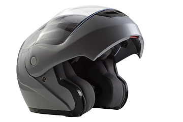 Image showing Gray, glossy motorcycle helmet