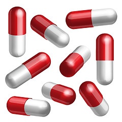 Image showing Set of medical capsules in different positions