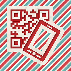 Image showing QR Code with Smartphone on Striped Background.