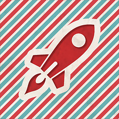 Image showing Icon of Go Up Rocket on Striped Background.