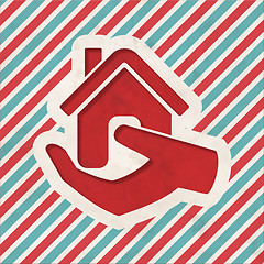 Image showing Home in Hand Icon on Striped Background.