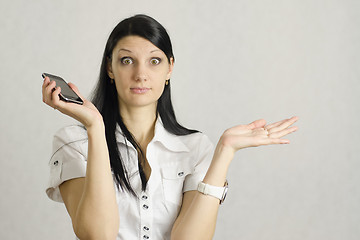 Image showing girl was very surprised after talking on the phone