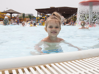 Image showing Four-year-old girl bathing in the pool