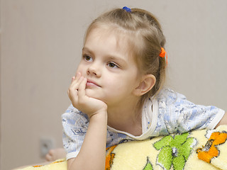 Image showing four year old girl enthusiastically look left