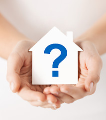 Image showing hands holding house with question mark