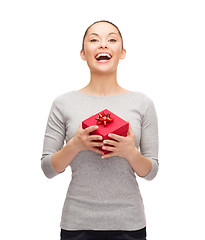 Image showing beautiful girl with red gift box