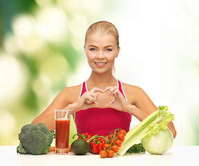 Image showing smiling woman with organic food