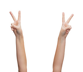 Image showing woman hands showing v-sign