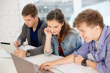 Image showing students with laptop, notebooks and tablet pc