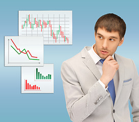 Image showing pensive man looking at forex charts