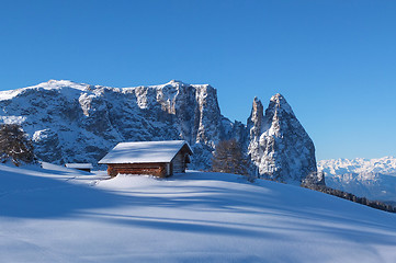 Image showing Typical wooden challet in the Dolomites