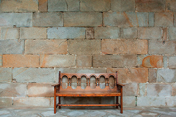 Image showing The empty bench on the promenade at the monastery