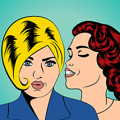 Image showing Two young girlfriends talking, comic art illustration