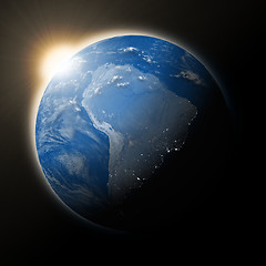 Image showing Sun over South America on planet Earth
