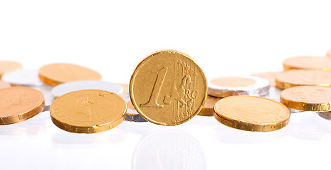 Image showing Euro currency, chocolate coins isolated on white