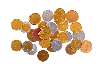 Image showing Euro currency, chocolate coins isolated on white