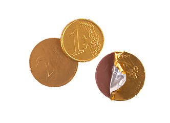 Image showing Euro currency, chocolate coins isolated on white