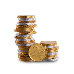 Image showing Euro currency, chocolate coins isolated on white