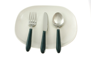 Image showing Fork, knife and spoon on a plate

