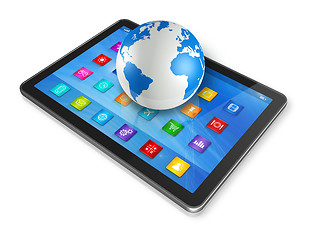 Image showing Digital Tablet Computer and World Globe