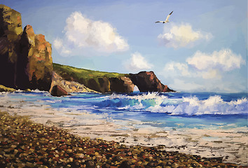 Image showing Sea landscape with seagull