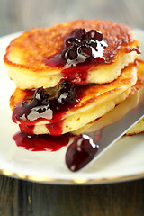 Image showing Pancakes with ricotta closeup.